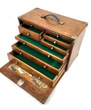 Antique Oak Wooden Engineers Toolbox / Tool Box / Collectors Cabinet with Key