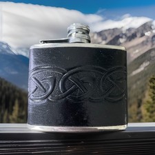 Vintage Stainless Steel Hip Flask 4oz with Black Leather Cover - Made In England