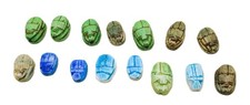 LOT OF ANCIENT EGYPTIAN FAIENCE SCARAB SEALS WITH HEIROGLYPHICS