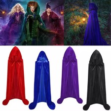 Adult Velvet Hooded Robe Cloak Cape Long Halloween Vampire Costume Fancy Dress