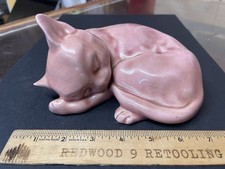 Pink Ceramic Sleeping Cat Figurine VINTAGE