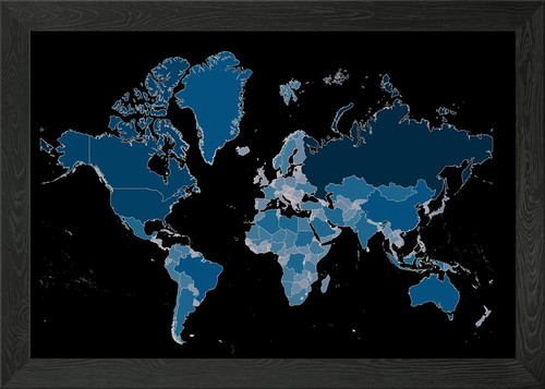 World map blue tones framed - world,