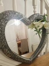 Large Heart Wall Mirror Ornate Antique lounge hall Silver French Rose 67x58cm