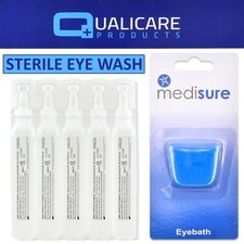 EYE WASH SOLUTION & BATH 5 x 20ml Sterile Saline Pods Cup Emergency First Aid