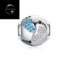 Genuine Sterling Silver 925 New Baby Girl Boy Foot Print Bead Charm Mum Friend