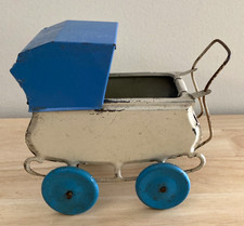 Vintage Miniature Tin Dollhouse Pram Stroller.