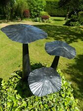Mushroom Toadstool Garden Ornament - Set of 3 Flat Mushrooms 20/30/40cm - Silver