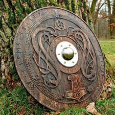 24"Heavy Handmade Replica  Medieval Viking Steel Round Wooden Shield Look