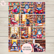 12 Cosy Book Reading Cats Card Toppers Cardmaking For Library Bookish Cat Parent