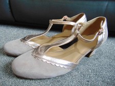 Ladies Hotter Viviene Beige & Gold Suede Mid Heel T Bar Dance Shoes Size UK 6.5
