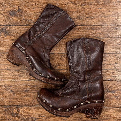 Vintage brown leather studded - brown,