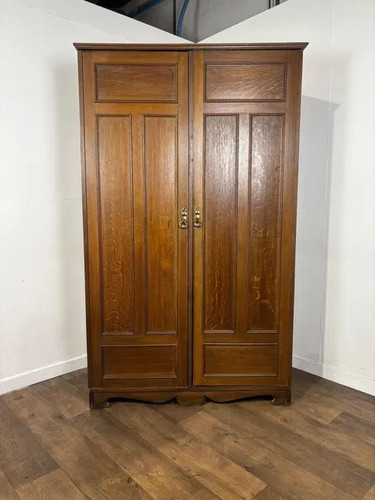 Edwardian oak double wardrobe - double,