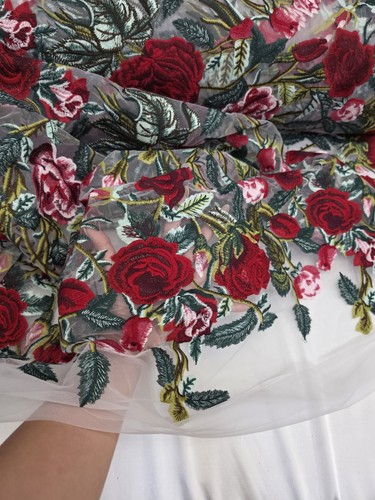 Red floral embroidery lace - red,