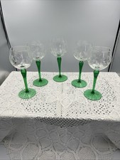 Green Stem X 5 Etched Wine Hock Glasses 18.5cm