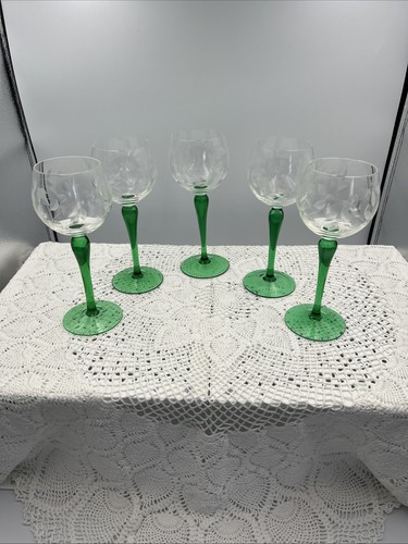 Green stem etched wine - green, x
