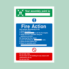 Fire Action Assembly Point Plastic Sign/Sticker - Fire Exit, Escape (FA8)