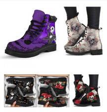 Womens Ladies Winter Warm Halloween Skull Printed Snow Ankle Boots Outdoor Shoes