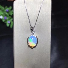 Natural Australian Fire Opal Solid 925 Sterling Silver Necklace with Pendant