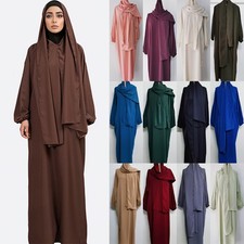 Ladies Muslim Abaya Jilbab Islamic Dubai Kaftan Long Maxi Prayer Dress +Kercheif