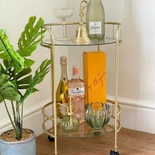 Stylish Gold Drinks Trolley Two Glass Shelves Eye Catching Gold With Castor