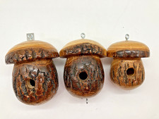 Vtg 3 Mushroom Shaped Bird Houses Hummingbird Copper Footrest Wooden Handmade