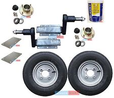 350Kg Trailer Suspension Units with Hubs 8" 4PR Wheels Plates Grease - Set 2
