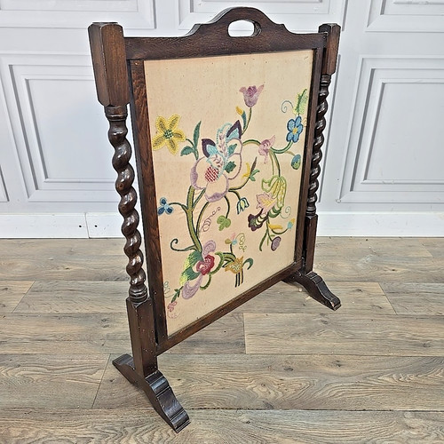 Antique firescreen embroidered - firescreen,