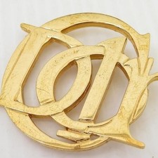 Dior Christian Authentic Logo Brooch Motif Gold Tone CD Vintage From Japan