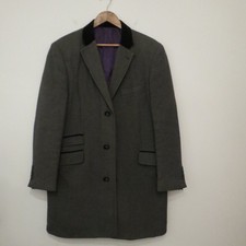 JEFF BANKS CHESTERFIELD COVERT COAT 44 CHARCOAL GREY VELVET COLLAR ENGLAND.