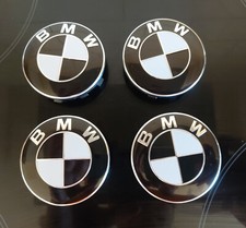 Set of 4 x BMW Centre 56mm Caps (Black/White)  1/2/3/4/5/7 Series