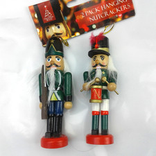 2 Wooden Nutcracker Christmas Tree Decorations 5" 12.5cm Toy Soldier & Drummer