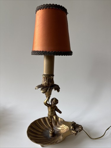 Brass cherub shell base table - brass,