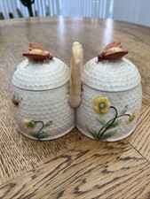 Vintage Japanese Marutomoware Twin Honey/ Condiment Pot. Bees & Beehives