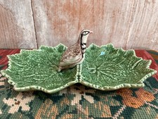 Bordallo Pinheiro Partridge Bird Leaf Double Serving Dish Portugal Faience VGC