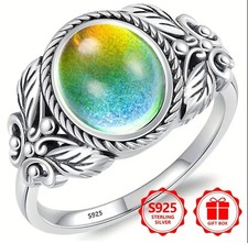 925 Sterling Silver Colour Changing Mood Ring With Regal Leaf Design