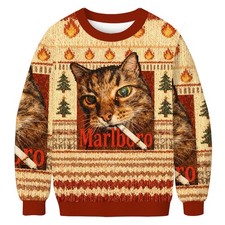 Funny  Marlboro Smoking Cat Meme Ugly Christmas Sweater, Christmas Ugly Sweater
