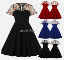 Plus Size Ladies 40s 50s Rockabilly Vintage Style Mesh Party Swing Audrey Dress