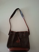 Vintage Brown Leather Chesneau Handbag With Drawstring closure 