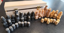 Isle of Lewis Style Chess Set Large Intricate pieces Complete Wooden storage Box