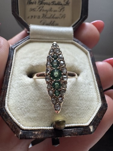 Antique 18k emerald and old
