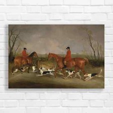 Hunting Scene in Autumn Landscape Original Canvas Print Large Picture Wall Art