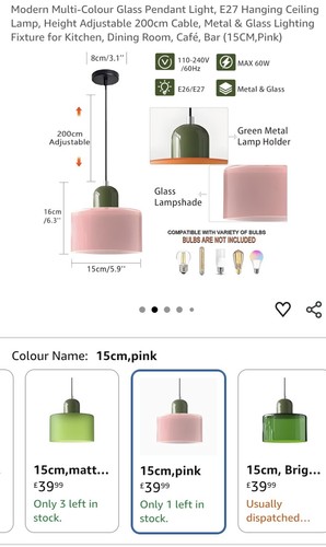Small pink glass pendant light - glass,