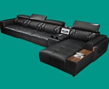 Genuine Leather Sofa (OBSIDIAN BLACK) Luxurious Corner Sofa L Shape