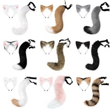 Faux Fur Fox Wolf Ears Headband Furry Long Tail Anime Cosplay Halloween Costume