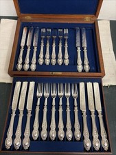 ANTIQUE VICTORIAN ENGRAVED ORNATE SILVER PLATE SETTING x11 OF CUTLERY RARE SET