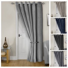 Thermal Blackout Door Curtain for Bedroom Woven Eyelet Single Panel - Midnight