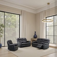 Reclining Luxury Leather Sofa Set In Black 3 + 2 AVAILABLE