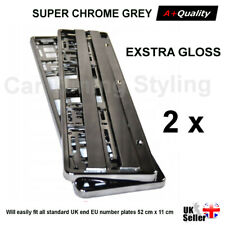 2x Graphite Grey Chrome Gloss Car Number Plate Surround Holder for VW Volkswagen