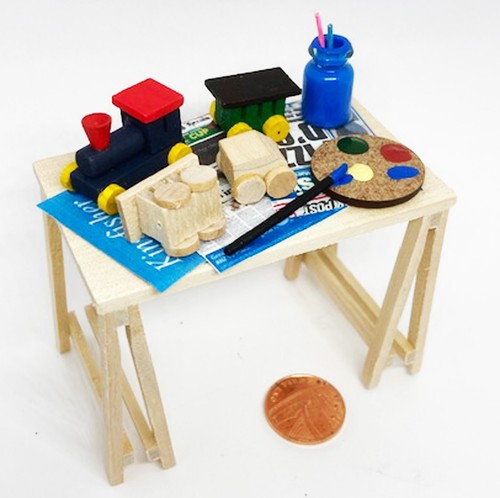 Dolls house wooden - dolls, train