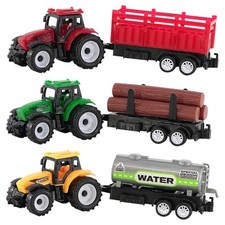 3 Pieces Durable Plastic Farm Cars Set Tractor Trailer Themed Fun Playset